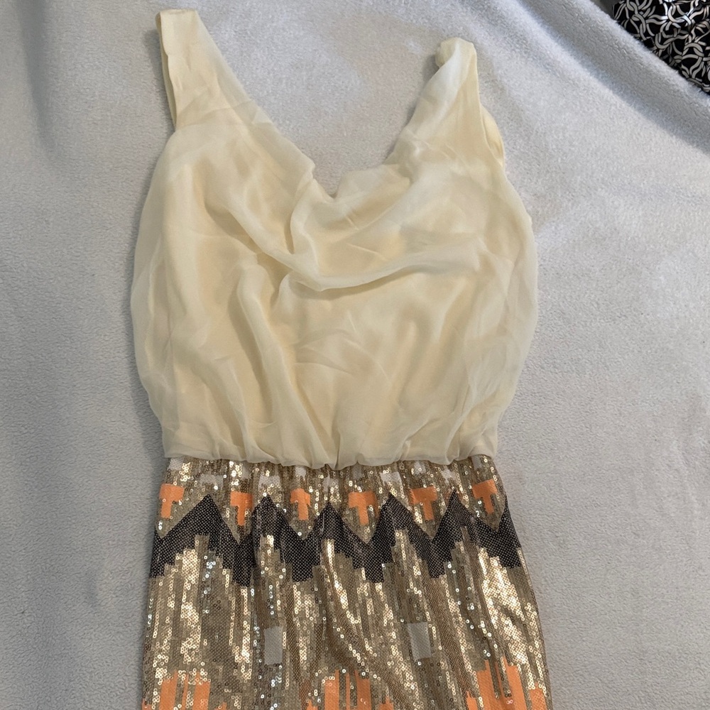 As U Wish Cream and Gold Sequin Backless Dress